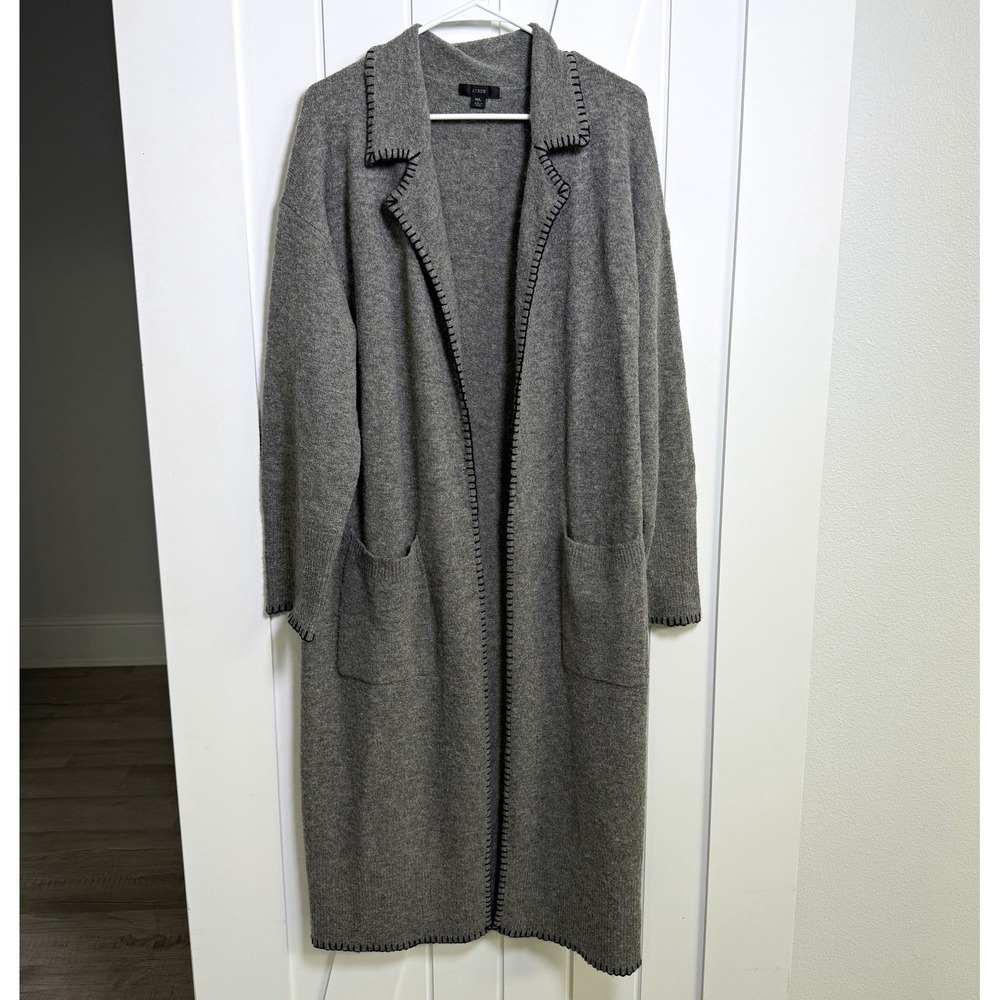 J.CREW Gray Open Front Collared Cardigan Size M/L Merino Wool Alpaca Blend Cozy
